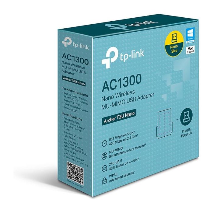 TP-Link Archer T3U Nano Adaptador USB WiFi AC1300 MU-MIMO Dual Band USB 2.0 WPA3 Windows/Mac 3