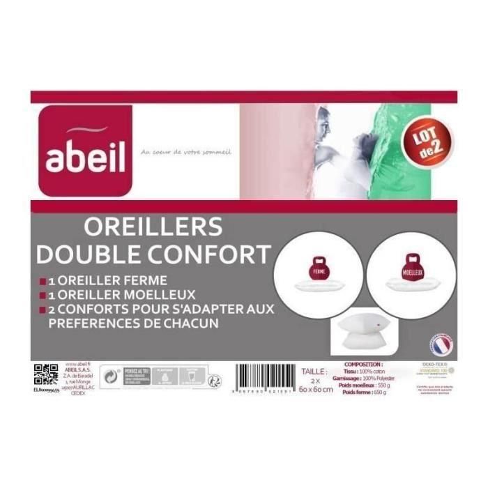ABEIL Set de 2 almohadas DOBLE COMODIDAD 100% Algodón 60x60cm 1 ABEIL Set de 2 almohadas DOBLE COMODIDAD 100% Algodón 60x60cm 1