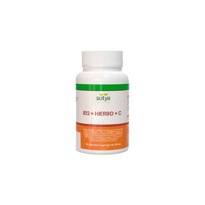 SOTYA Vitamina B12 + Hierro + Vitamina C, 60 Cápsulas. Ayuda al Sistema Inmune y Reduce Cansancio y Fatiga