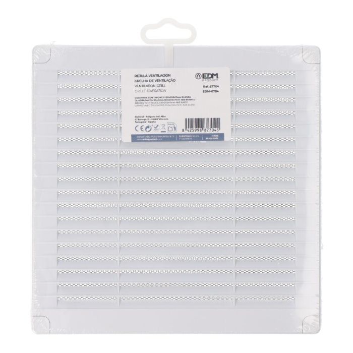 Edm Rejilla ventilación cuadrada con tapones y mosquitera 200x200x7mm ABS blanca 2