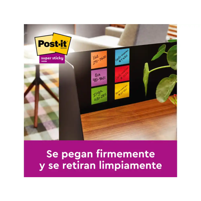 Post-it Bloc de Notas Adhesivas Super Sticky Carnival 76x127 mm Pack 6 Blocs Colores Surtidos Certificado PEFC
