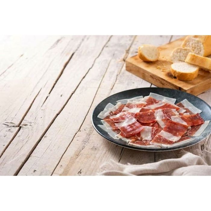 Jamón Ibérico de Bellota Linaje Negro 100 g x 15 Botella de vino tinto 750 ml x 3 Monte Real 1