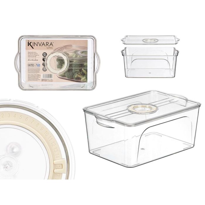 Kinvara Organizador de nevera con tapa, grande, de plástico PET/PP, blanco/transparente, 30x12.5x19.2 cm (Set de 12)