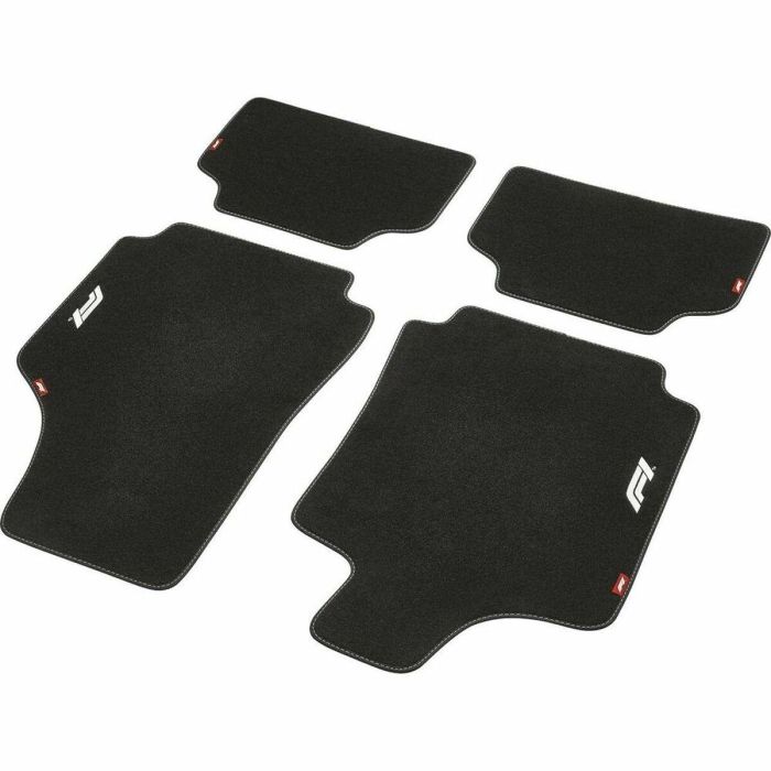Formula 1 F110861 Alfombrillas de Coche 4 Piezas Negro-Blanco con Logo F1. Poliamida 550g/m² Antideslizantes Universal SUV / Coche.