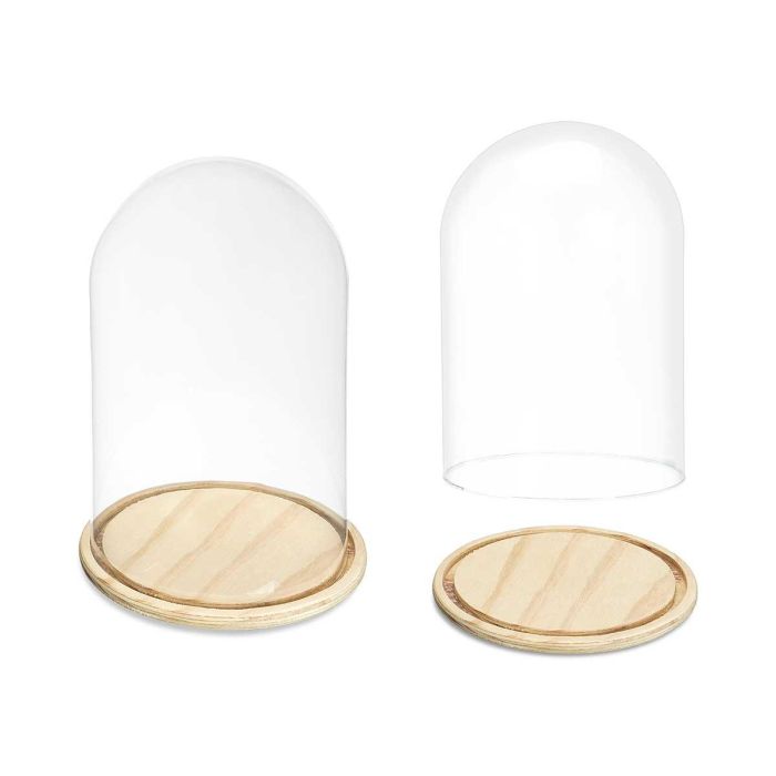 Giftdecor Cupula de Cristal con Base de Madera Transparente/Natural 20 cm Diámetro x 30 cm Alto 1