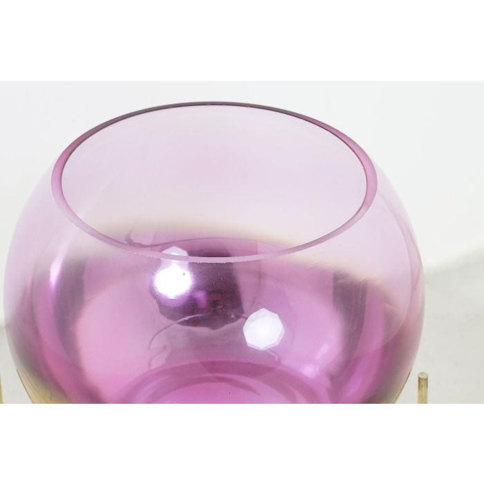DKD Home Decor Portavela Glam Metálico y Cristal, Color Rosa Dorado, Dimensiones 19x19x20.5 cm 1