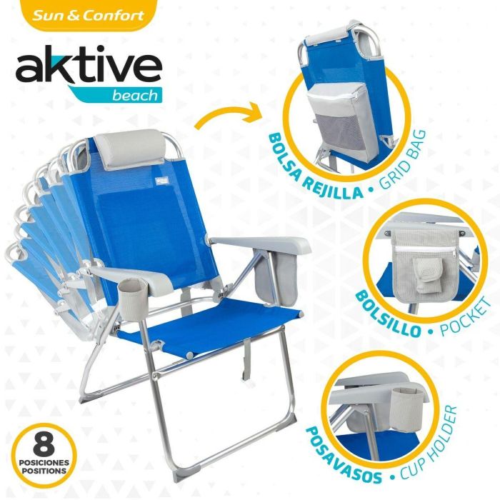 Silla Plegable con Reposacabezas Aktive 47 x 99 x 63 cm Azul (2 Unidades) 2 Silla Plegable con Reposacabezas Aktive 47 x 99 x 63 cm Azul (2 Unidades) 2