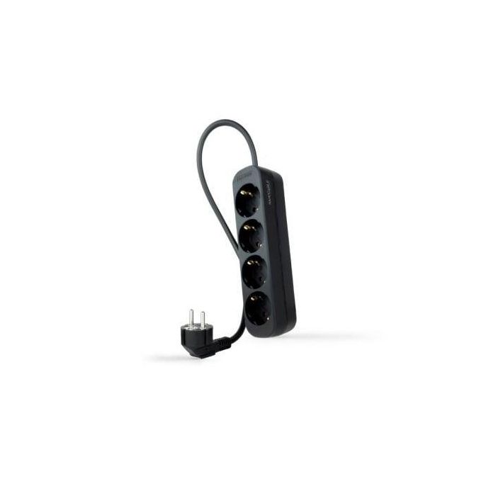 Nanocable 10.37.0004-NS-BK Regleta 4 Tomas de Corriente con Toma de Tierra, Protección Infantil, Cable 1.4m, Negra, 3680W