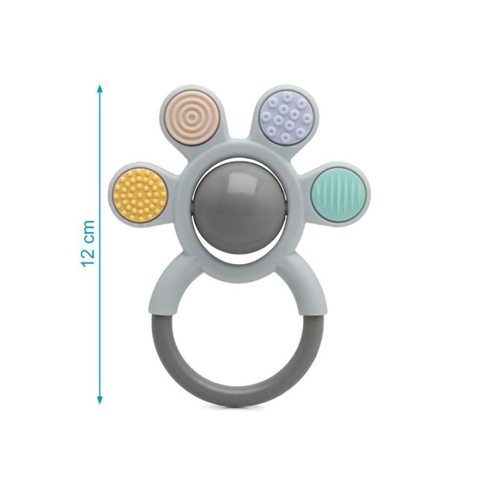 KioKids Mordedor Sonajero de Silicona Gris para Bebé +3 Meses, Juguete de Dentición Suave 3