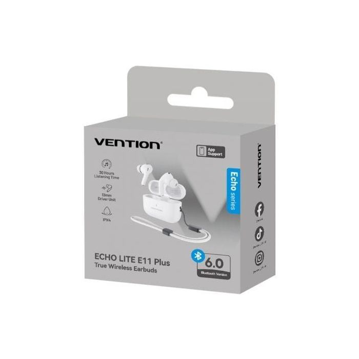 Auriculares Bluetooth Vention Echo Lite E11 Plus con estuche de carga/ Autonomía 30h/ Blancos 1 Auriculares Bluetooth Vention Echo Lite E11 Plus con estuche de carga/ Autonomía 30h/ Blancos 1