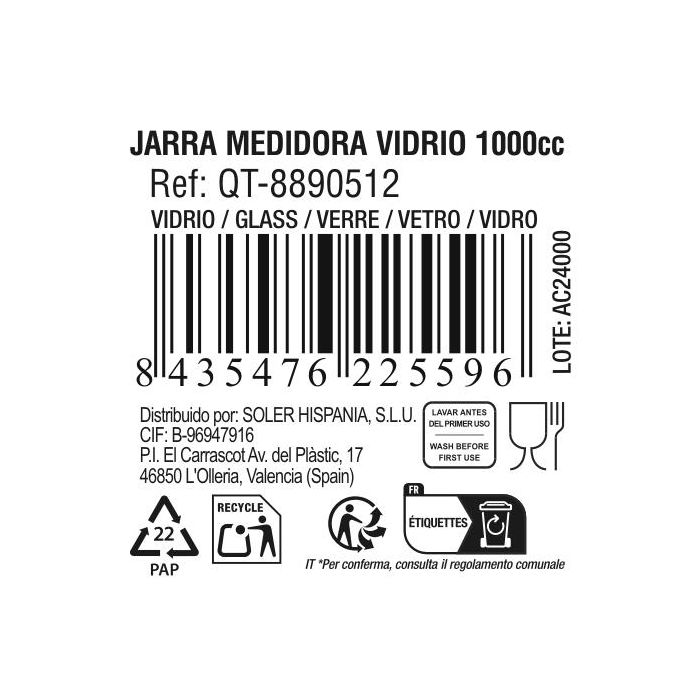 Quttin Jarra Medidora de Vidrio 1000 cc con Dimensiones 15 cm (Ancho) x 11 cm (Alto) x 21 cm (Largo) (6 Unidades) 3