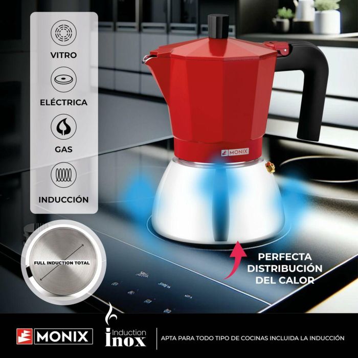 Cafetera Italiana Monix INOX RED 6T Rojo Acero Inoxidable 6 Tazas 5 Cafetera Italiana Monix INOX RED 6T Rojo Acero Inoxidable 6 Tazas 5