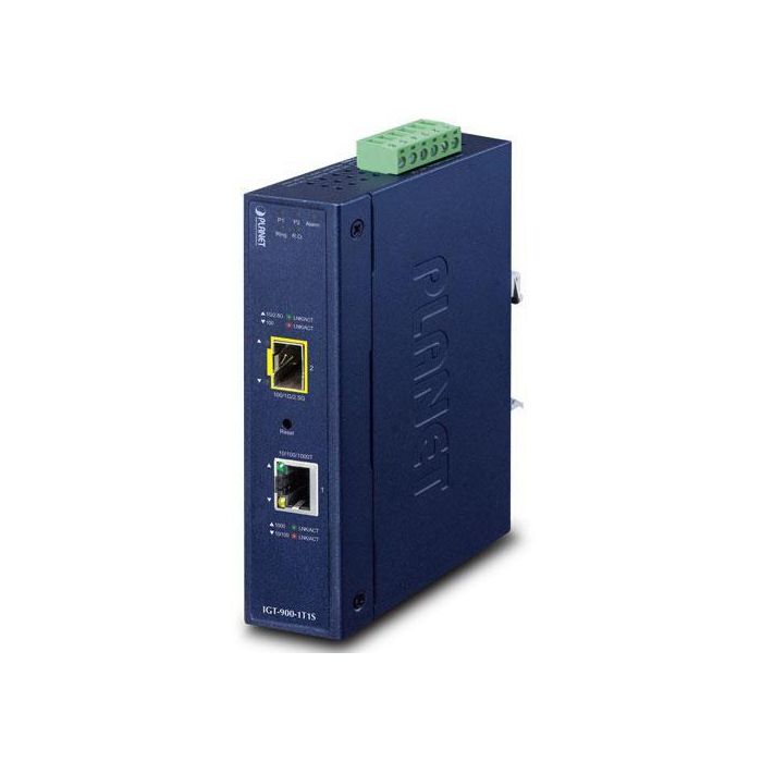 Planet IGT-900-1T1S Convertidor de Medios Gestionado Industrial Gigabit 1x RJ45 1x SFP 2.5G IP30 -40 a 75°C con Rutas L3