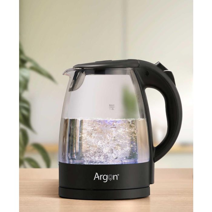 Hervidor Agua Cristal Negro 2000W 1,8L Argon 23X24CM (6 Unidades) 2 Hervidor Agua Cristal Negro 2000W 1,8L Argon 23X24CM (6 Unidades) 2