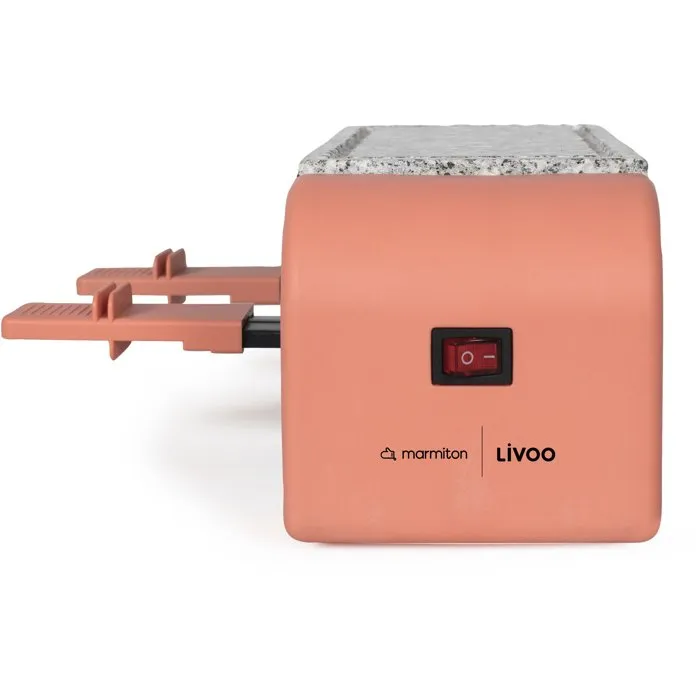 Livoo Raclette DOC306 para 2 Personas - 450W - Bandeja de Granito Extraíble - 5 Recetas con Código QR - Colaboración Marmiton