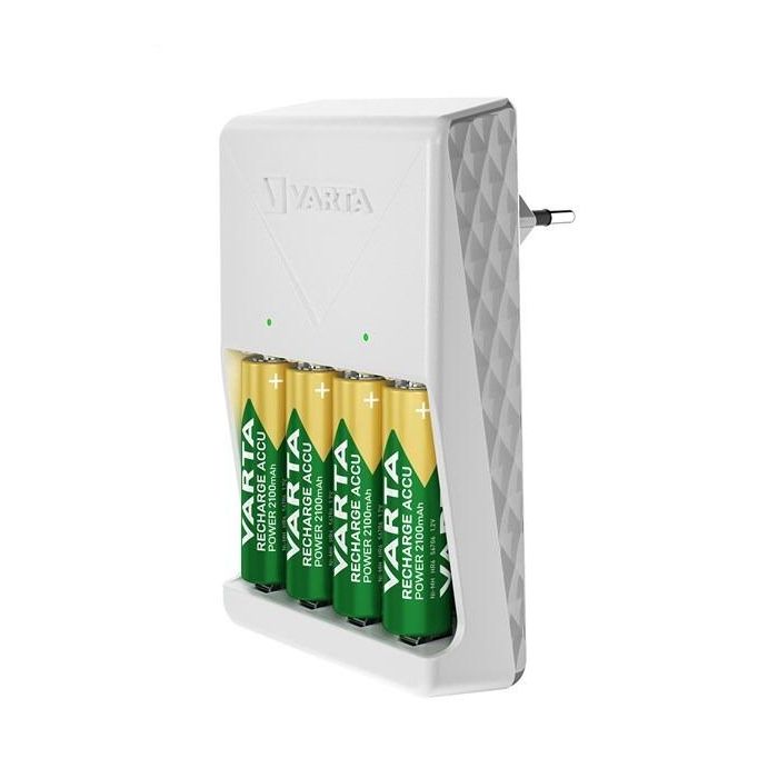 Varta 57657101451 Cargador Pilas 2 o 4 AA/AAA y 4xAA 2100 mAh, Carga Lenta, Voltaje Universal 2