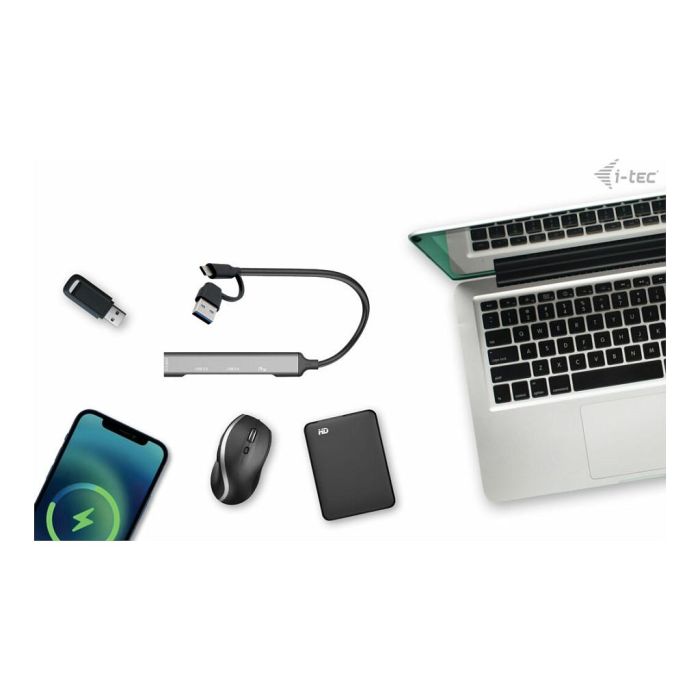 I-tec Hub Multipuerto USB-C/USB-A con 4 Puertos (1x USB-C + 3x USB 2.0) hasta 5 Gbit/s Metálico Plata 2