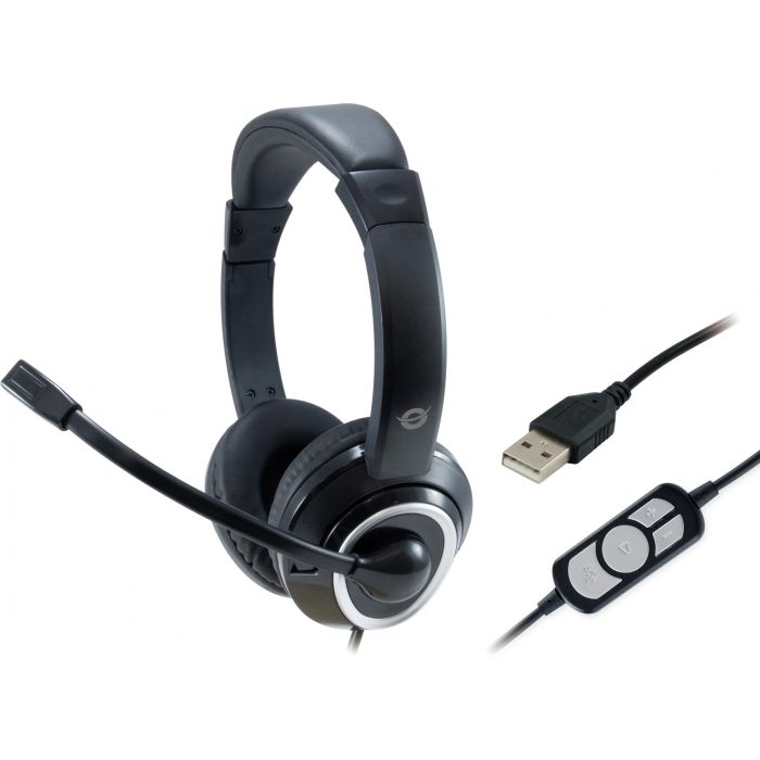 Conceptronic Auriculares USB con Micrófono Flexible y Control de Volumen, Negro-Blanco 1 Conceptronic Auriculares USB con Micrófono Flexible y Control de Volumen, Negro-Blanco 1