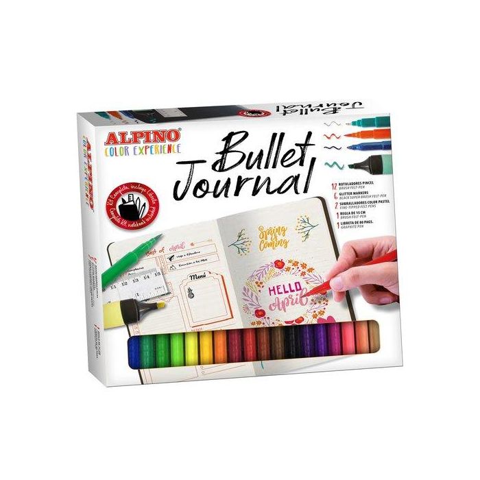 Alpino Rotuladores Bullet Journal Color Experience Kit Completo, Estuche 22 Piezas con Rotuladores Doble Punta, Marcadores Pastel y Efecto Purpurina