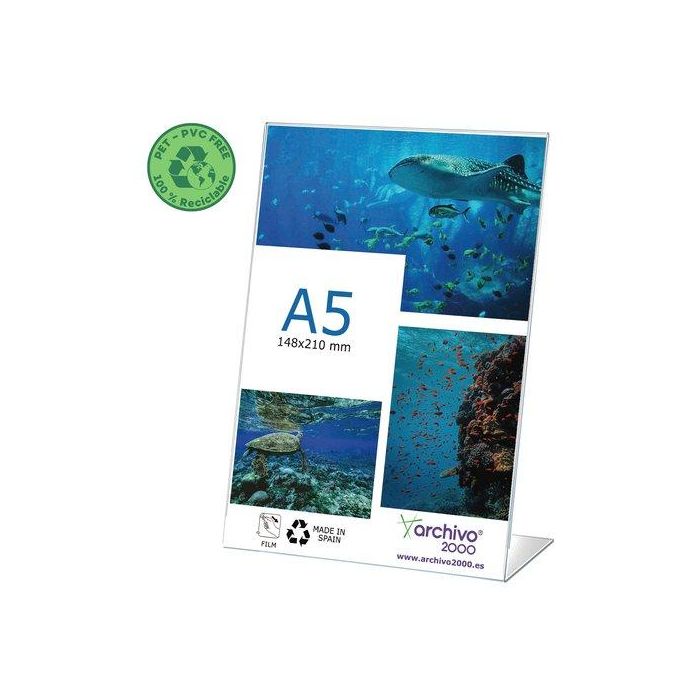 Expositor Sobremesa A.2000 En Forma De L A5 Vertical Flexible Cristal Pack De 10