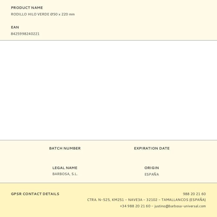 Rodillo hilo verde ø50 x 220 mm 2 Rodillo hilo verde ø50 x 220 mm 2