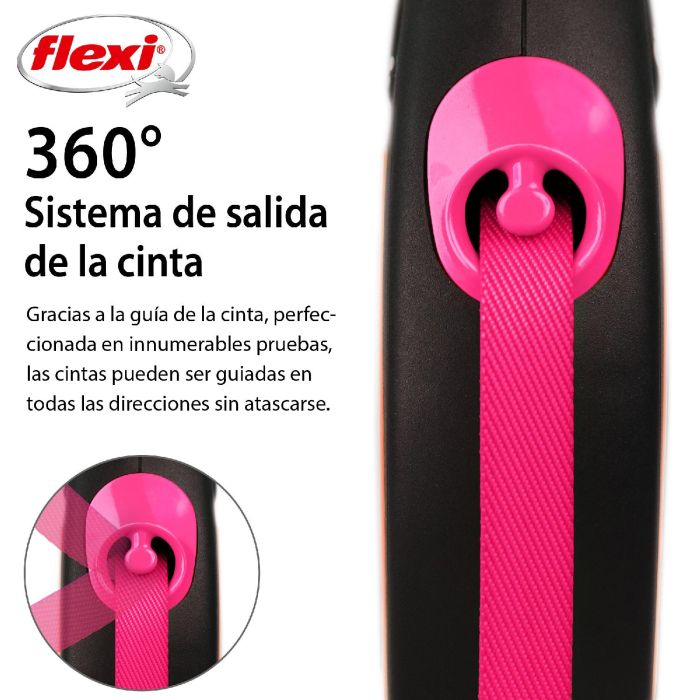 Flexi New Neon M Cinta 5M Correa para Perro Rosa Neón con Componentes Reflectantes 1