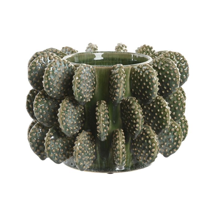 DKD Home Decor Jarron Tropical de Ceramica Verde con Cactus 24 x 17 x 24 cm