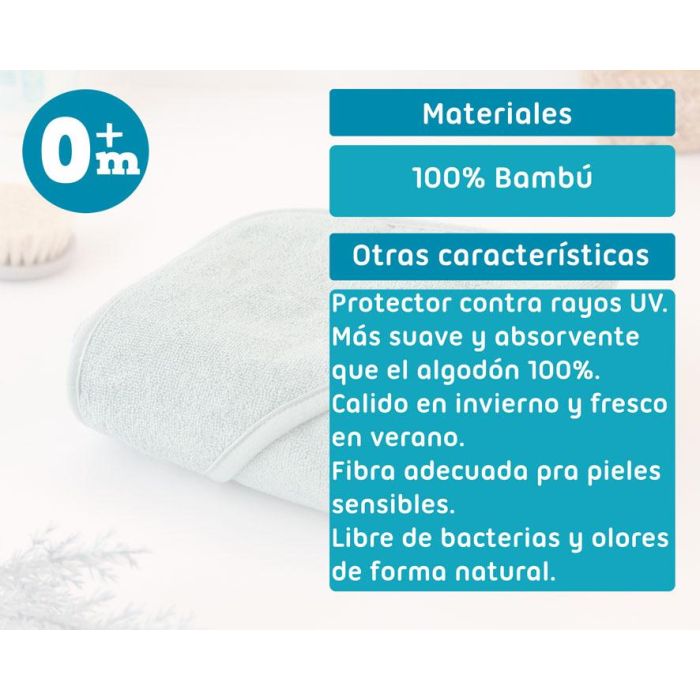 KioKids Toalla Baño Bebé 100% Bambú con Capucha, Suave, Absorbente y Termo Climática para Piel Sensible, Color Sage 76x76 cm 5