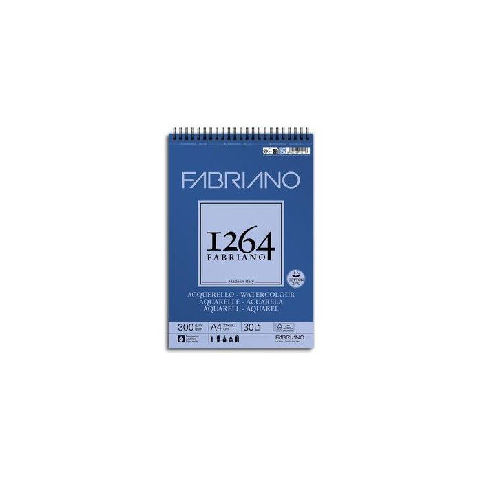 Bloc De Dibujo Fabriano 1264 Acuarela Con Espiral Liso Grano Fino A4 300G 30H