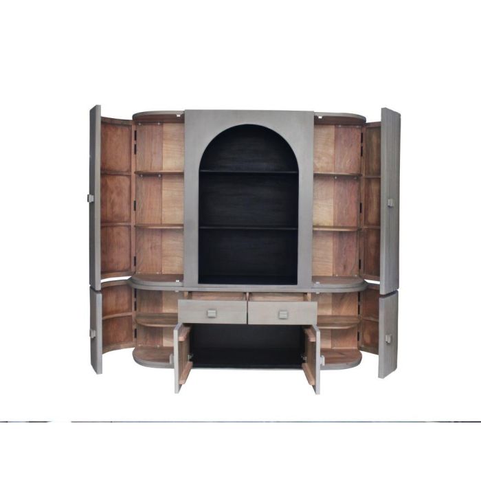 DKD Home Decor Vitrina Sixties Gris Negro 177 x 40 x 180 cm con 6 Puertas y 8 Estanterías 1