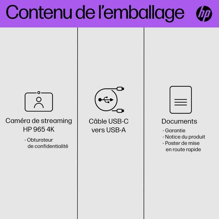 HP 965 Cámara Web Streaming 4K 8 MP, 3840 x 2160 Pixeles, USB 18