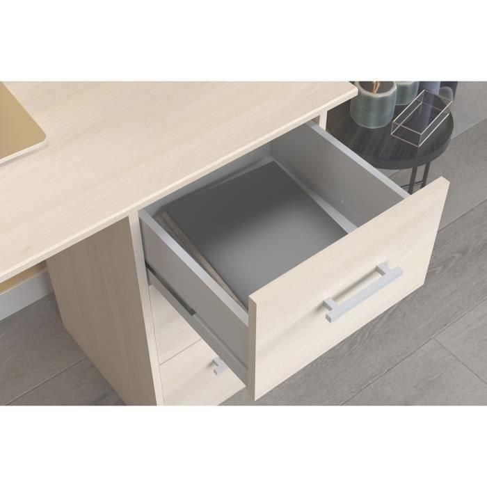 ESSENTIELLE Escritorio 3 cajones - Decoración de acacia clara - L 121,2 x P 74,3 x H 55 cm 4 ESSENTIELLE Escritorio 3 cajones - Decoración de acacia clara - L 121,2 x P 74,3 x H 55 cm 4