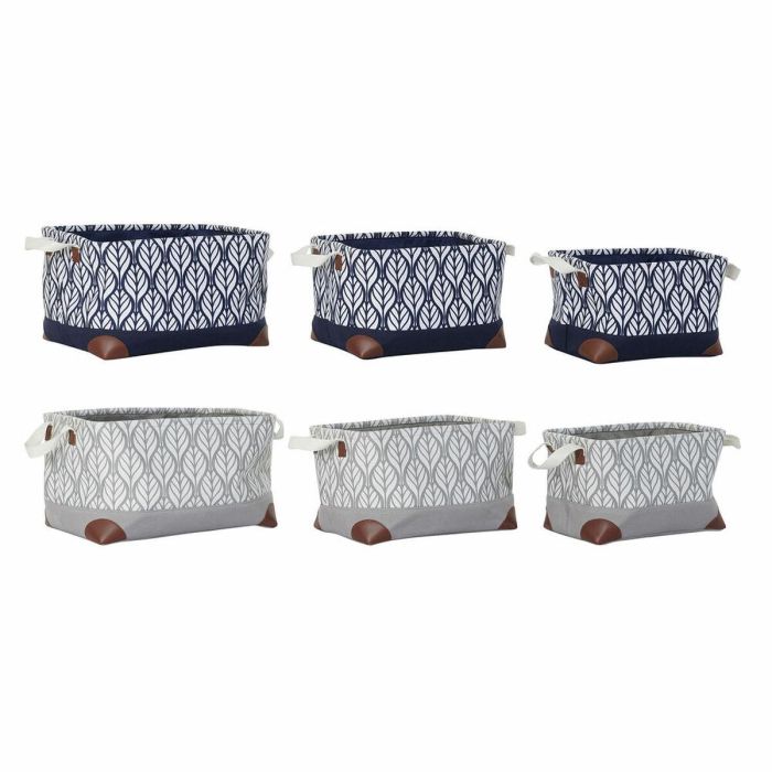 Cesta Boho DKD Home Decor Azul Marino Gris 30 x 24 x 40 cm Set de 3 (2 Unidades)