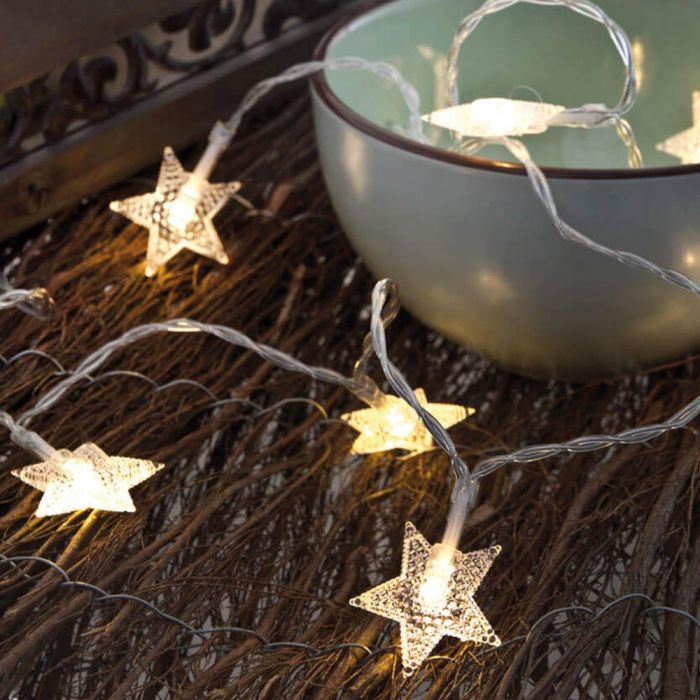 Decorative Lightning Guirnalda a pilas fija 10 leds con estrellas luz blanco frio 1,3m 1
