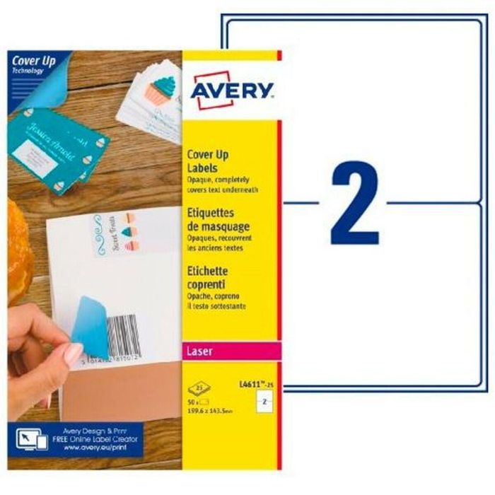 Etiquetas para Impresora Avery L4611 Blanco 25 Hojas 199,6 x 143,5 mm (5 Unidades) 1 Etiquetas para Impresora Avery L4611 Blanco 25 Hojas 199,6 x 143,5 mm (5 Unidades) 1