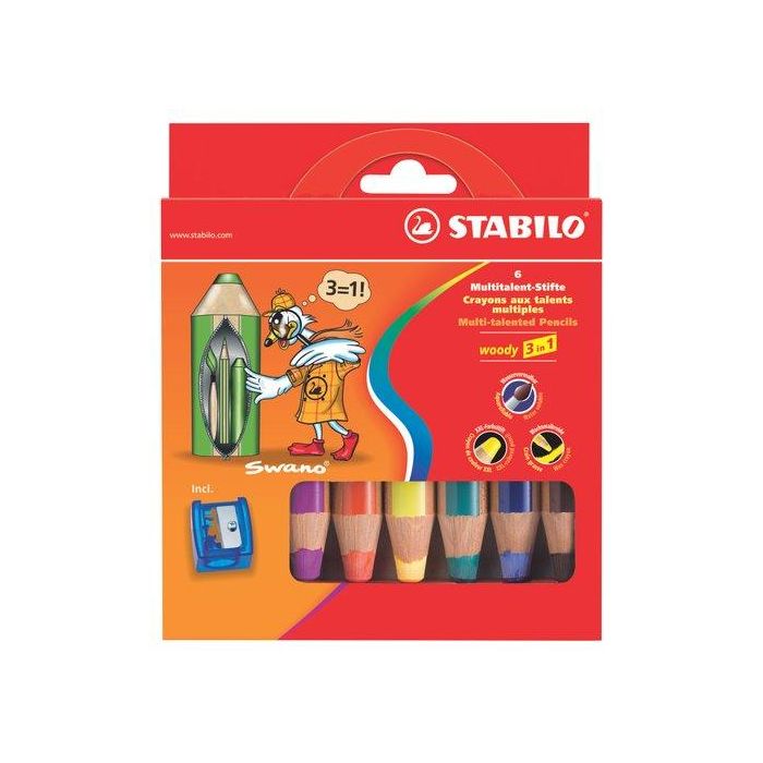 Lapices De Colores Stabilo Woody 3 En 1 Estuche De 6