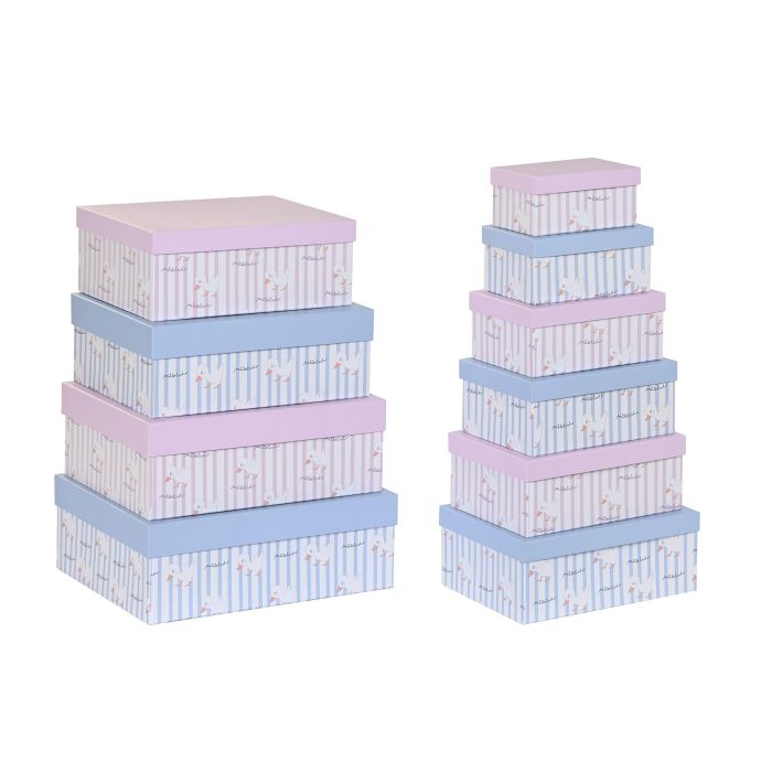 DKD Home Decor Caja Baby Patitos Rosa y Azul, Set de 10, de Cartón, Colección Patito lindo 23, 33.5x43.5x15.5 cm