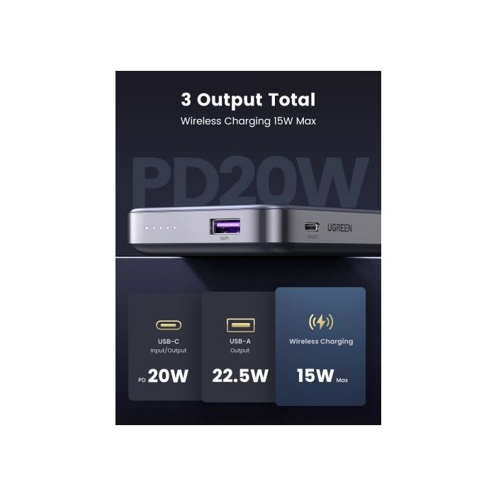 Ugreen 10000Mah Mini Powerbank Wireless 20W With Magsafe Grey 8