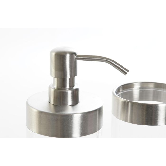 DKD Home Decor Set de 2 Piezas Baño Básicos Plateado Transparente Ps 7.5 x 16.5 x 10 cm 1