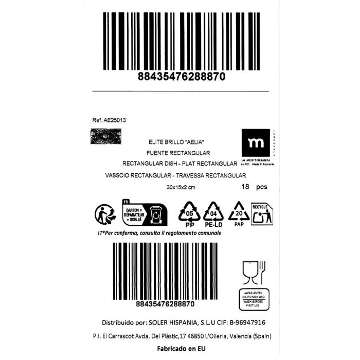 La Mediterranea Fuente Rectangular 30 x 15 cm "Aelia" Elite (18 Unidades) 2 La Mediterranea Fuente Rectangular 30 x 15 cm "Aelia" Elite (18 Unidades) 2