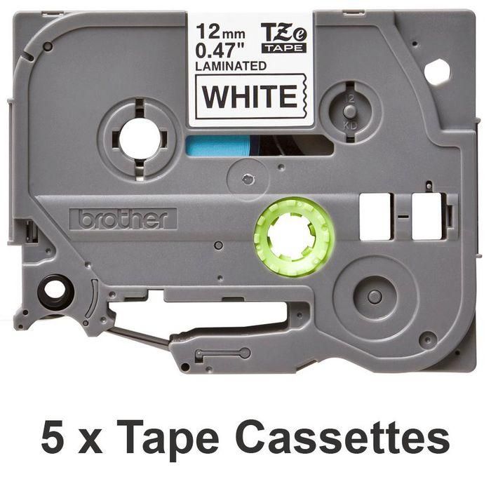 Brother 5 pack of genuine Brother Labelling Tape Cassettes – Black on White, 12mm wide 1 Brother 5 pack of genuine Brother Labelling Tape Cassettes – Black on White, 12mm wide 1