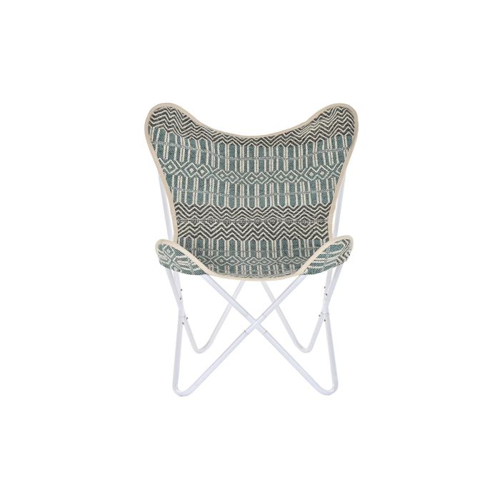 DKD Home Decor Sillon Boho Onari Algodón Hierro Azul Blanco Verde Menta, detalle Mariposa, Altura Asiento 40 cm, 65x74x90 cm, Desmontable 3