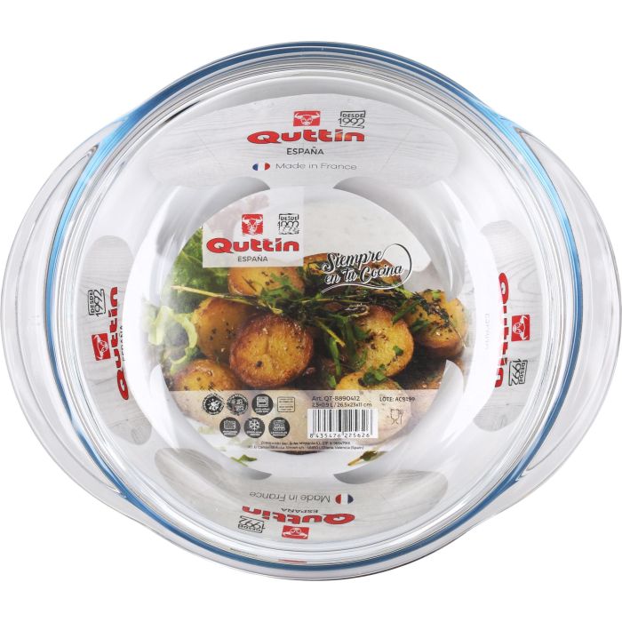 Quttin Cacerola Redonda de Vidrio con Tapa 2.2 + 0.8 Litros, 26.5 x 23 x 11 cm (3 Unidades) 4