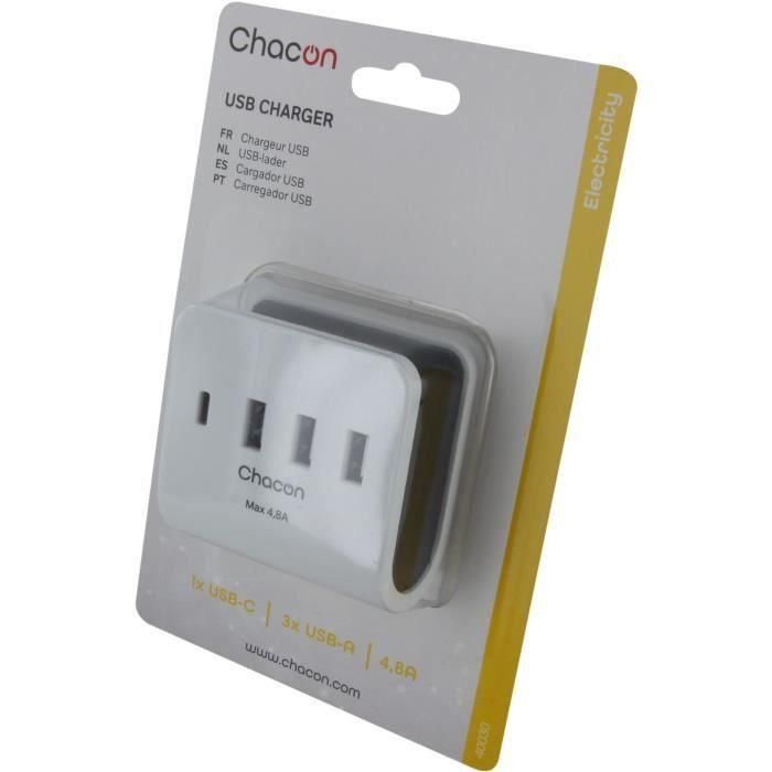Cargador de red - CHACON - 40030 - 3 USB-A + 1 USB-C 1 Cargador de red - CHACON - 40030 - 3 USB-A + 1 USB-C 1