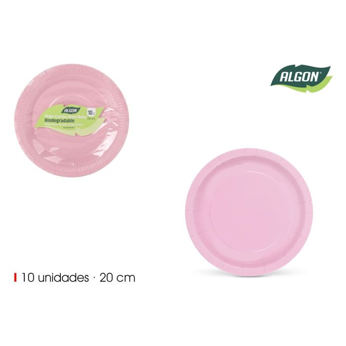Set de 10 Platos Cartón Rosa Baby Soja 20 cm - Algon (24 Unidades) Set de 10 Platos Cartón Rosa Baby Soja 20 cm - Algon (24 Unidades)