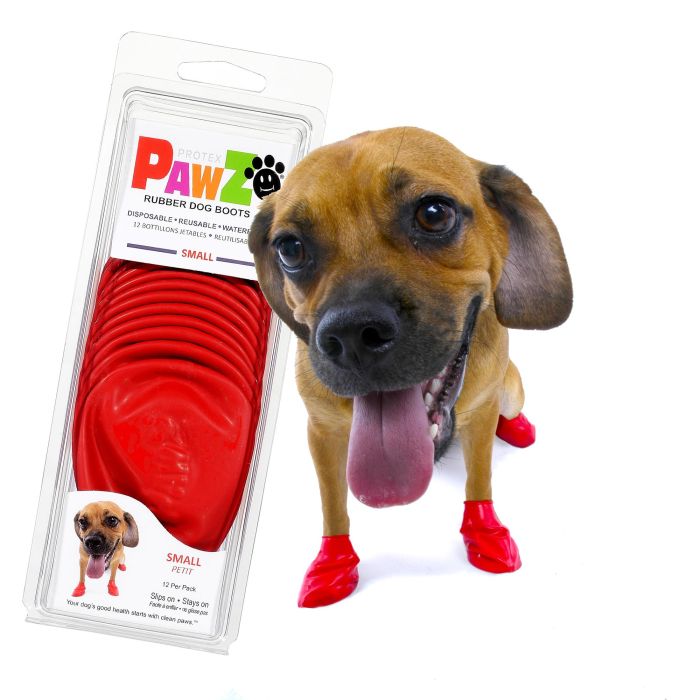 Pawz Botas de Goma Natural para Perro Rojo Talla S (ej. Beagle) - Pack 12 Unidades - Biodegradables, Reutilizables, Protección Suelo Caliente Nieve 1