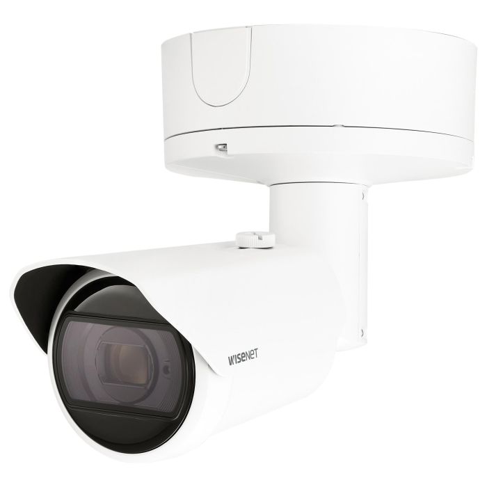 Hanwha Cámara IP bullet 2M AI 5.2-62.4mm antivandálica IR90 WDR H.265 IK10 IP66 IP67 NEMA 4X 12V/PoE+ Wisenet X Plus 1