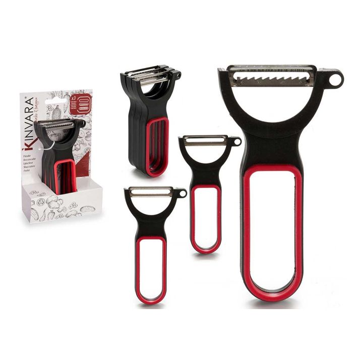 Set 3 Peladores de Plástico Negro y Rojo Kinvara - 13x4.5x7 cm (24 Unidades) Set 3 Peladores de Plástico Negro y Rojo Kinvara - 13x4.5x7 cm (24 Unidades)