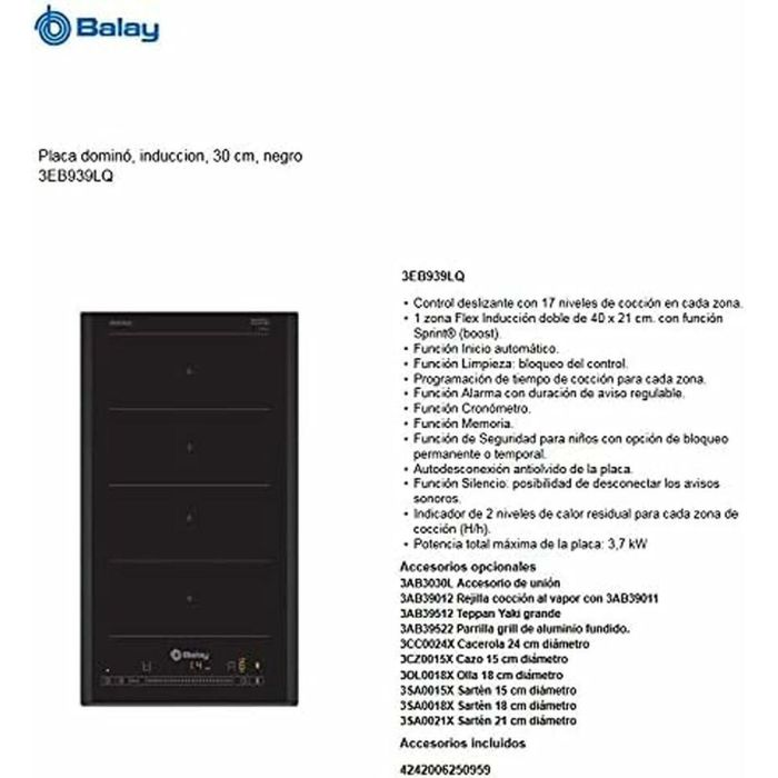 Placa de Inducción Balay 3EB939LQ 30 cm 3700 W 1