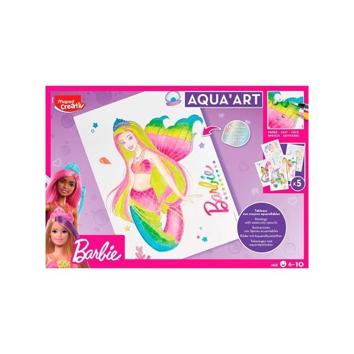 Maped Maxi Set Creativo Aqua´Art Barbie, Lápices Acuarelables y Papel Metalizado +6 Años Maped Maxi Set Creativo Aqua´Art Barbie, Lápices Acuarelables y Papel Metalizado +6 Años